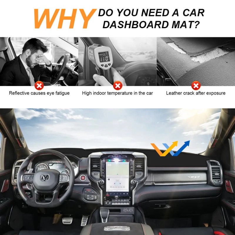 Unbranded Black Dashboard Mat Dash Sun Cover Pad For 2019-2024