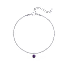Wellike Silver Ankle Bracelets For Women Waterproof February Birthstone Adjustable Anklets Amethyst Sparkly Chain Silver Plated Stainless Steel Anklet Non Tarnish Jewelry