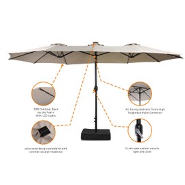 ZUPERIA 15ft Large Patio Umbrellas with LED Lights, Outdoor Double-Sided Rectangle Market Umbrella with Crank Handle, for Pool Lawn Garden (Beige)