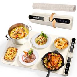 Warming Mat for Food, Fast Heating Electric Food Warmers with 9 Level Temperature and 6 Hours Timer, Large Roll Up Silicone Food Heating Mat, Portable Warming Trays for Buffets Party (Light Yellow)