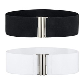 Alphyly Neries 2 Pack Womens Belt Wide Elastic Belt, White Vintage Plus Stretchy Waist Belt, Cinch Trimmer Belt