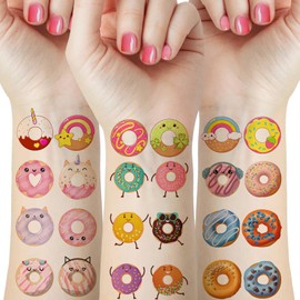 72 Pcs Donut Temporary Tattoos, Birthday Decorations Donut Party Favors for Kids, Doughnut Tattoo Stickers for Kids Boys Girls Classroom School Prizes Carnival