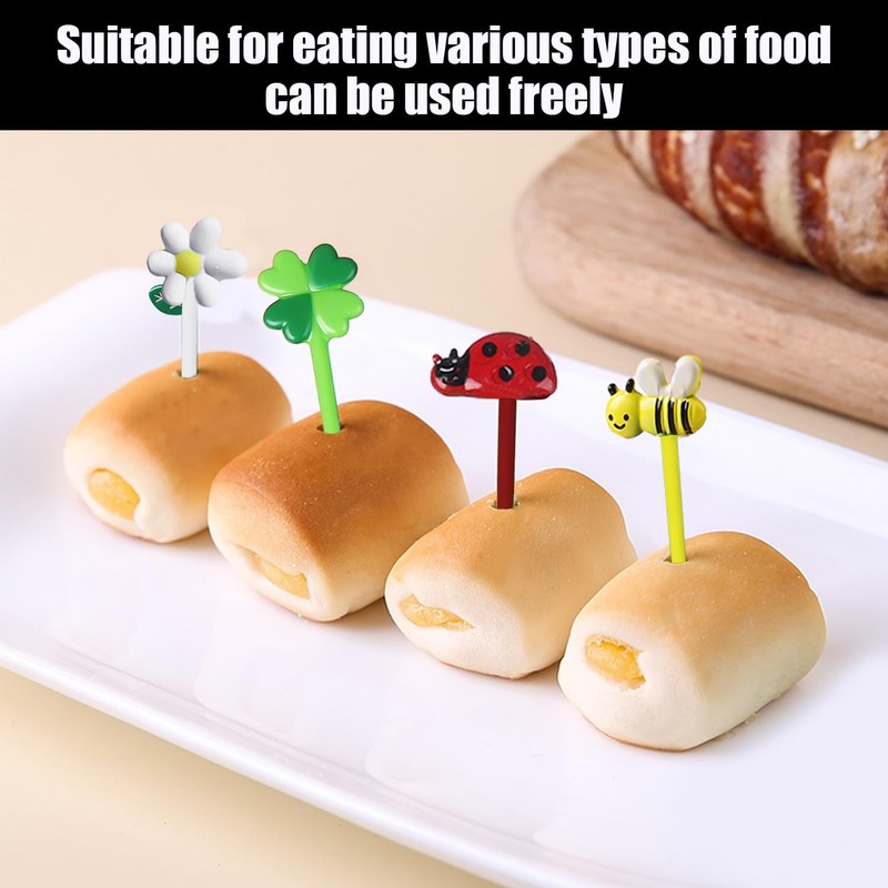 32 Pieces Fruit Picks, Cute Cartoon Toothpicks, Flower Ladybird Fruit
