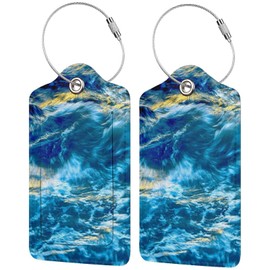 Set of 2 Luggage Tags for Suitcases with Privacy Name Id Card Stainless Steel Loop Pu Leather Luggage Tag Travel Bag Tags Luggage Identifiers for Women Men Travel-Sandy Wave