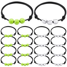 GORGECRAFT 20 Pieces Sports Theme Charm Bracelets Tennis Charm Bracelets Sports Party Bracelets Rugby Football Softball Party Favors Adjustable Round Bead Bracelet Set with Wax Rope