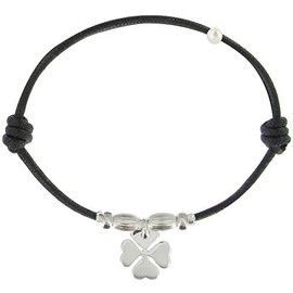 LES POULETTES BIJOUX - Bracelet Lucky 4 Leaves Clover - Sterling Silver on Waxed Cord - Classics - Black