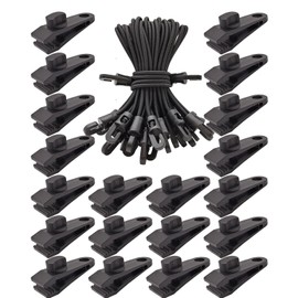 BINCKIN Tarp Clip Heavy Duty Lock Grip, 40 Pack Bungee Cord with Clips Set, Heavy Duty Tarp Clamps Tie Downs for Pool Awning Cover, Car Cover (Black)