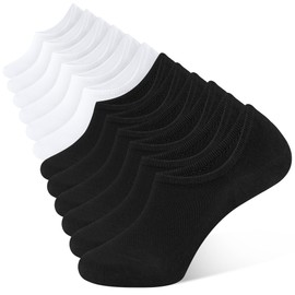 CLOSEMATE No Show Socks Mens Womens 6 Pairs Invisible Non Slip Cotton Low Cut Casual Socks(3Black3White, Size L)
