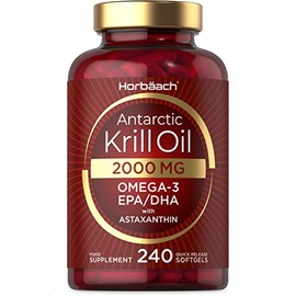 Antarctic Krill Oil 2000mg | 240 Softgel Capsules | High Strength Supplement with Astaxanthin, Omega 3, EPA, DHA and Phospholipids | by Horbaach