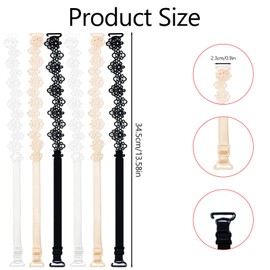 3 Pairs Bra Straps Replacement Flower Lace Elastic Bra Shoulder Straps Decorative Underwear Strap for Women Girls Tops Dress (White, Beige, Black)