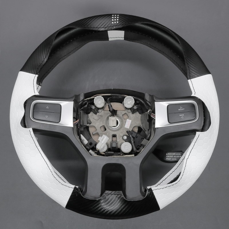MEWANT Hand Sewn White Leather Steering Wheel Cover Wrap for