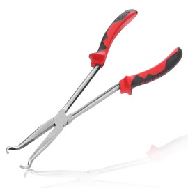 LEONTOOL Hose Pliers, Ultra Long, Hose Clamp Pliers, Long Size, Mechanic Pliers, Long Hose Gripper, Long Nose, Hose Clamp Pliers, With Gurized, Half-Round Tip, Full Length 11.0 inches (280 mm), Red,