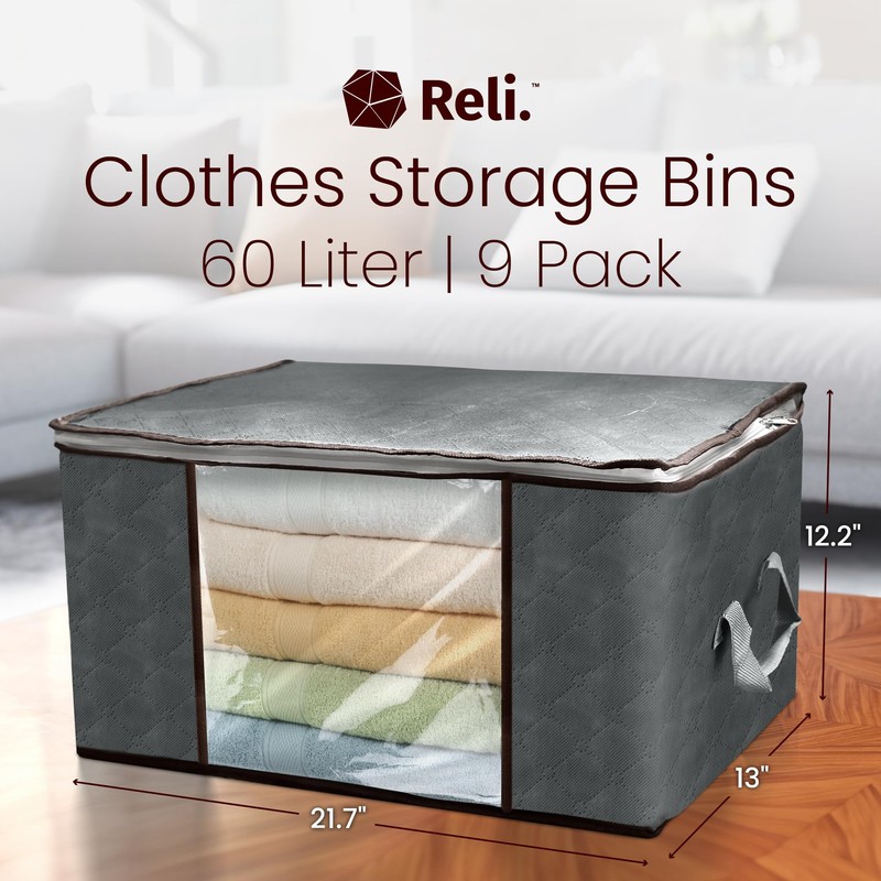 Reli. 60L Clothes Storage Bags (9 Pack) Closet Organizers/Storage Containers