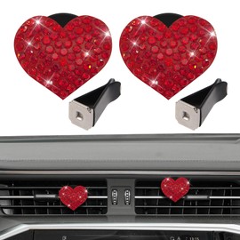 Rebvugr 2PCS Heart-Shaped Car Vent Clip with Rhinestone, Car Vent Accessory, Bling Heart Charm Air Conditioning Outlet Clip, Auto Diffuser Air Freshener Charm for Women Girls (Red, Heart)