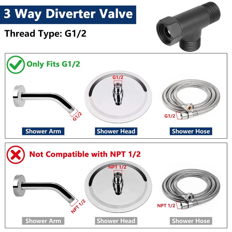 NearMoon Solid Brass G1/2" 3 Way Diverter Valve - Hose