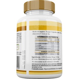 Hongo Melena De León (lions Mane)orgánic 100 Capsulas 500mg Sabor Natural