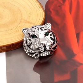 Rhinestone Tiger Head Brooch Pins.Gold Silver Animal Lapel Pin,Charm Lion Coat Collar Brooch for Men Suit Pin (Silver)