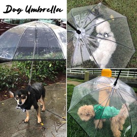 LESYPET Small Dog Umbrella, 29" Width Clear Dogs Umbrella Waterproof Dog Raincoat with Leash for Outdoor Walking Rainy Days