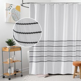 Seasonwood Black and White Shower Curtain Woven Cotton Fabric Modern Farmhouse Shower Curtain Chic Minimalist Stripe 72 x 72 Inches