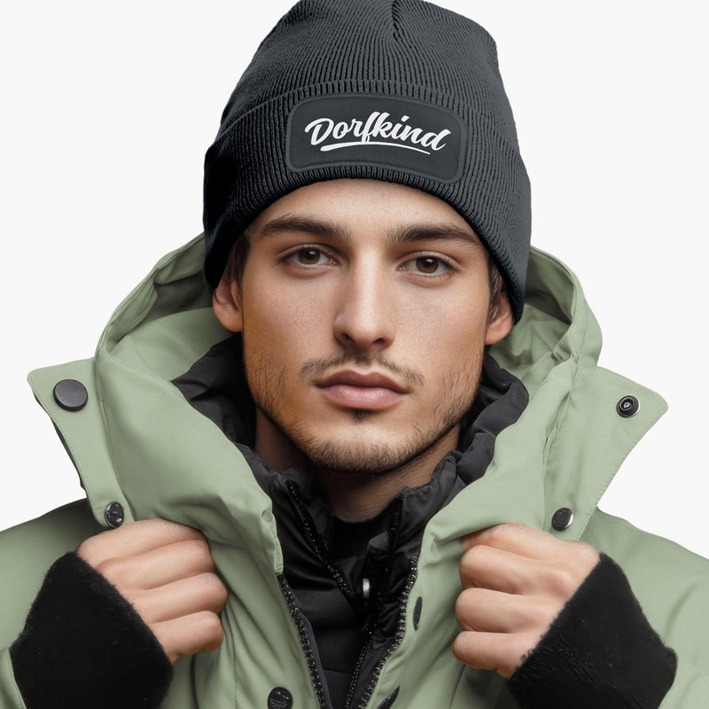 MoonWorks® Men's Beanie with Patch Dorfkind Knitted Hat with Saying