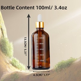 Fontfable Amber Glass Dropper Bottle 3.4 oz, 2x100ml Amber Brown Glass Eye Dropper Bottles for Essential Oils with Dropper Pipettes, Funnel, and A Plastic Measured Dropper for Diffuser, Beauty Oil Mix