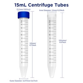 Membrane Solutions Membrane Solutions Conical Centrifuge Tubes 15mL, 500 Pack Sterile Plastic Test Tubes with Screw Caps, Polypropylene Container with Graduated and Write-on Spot, Non-Pyrogenic, DN/RNase Free