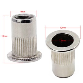 HSEAMALL M6 Stainless Steel Rivet Nut Flat Head Threaded Insert Rivnut Nutsert,50-Pack