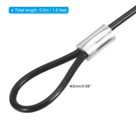 PATIKIL 8pcs 0.5M Safety Cable Lock Stainless Steel 2mm Diameter Security Wire Rope with Double Loop Loop for Stage Lighting Luggage Lock Black