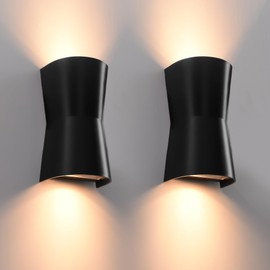 FUDESY Outdoor Wall Lights, Black Outside Up Down Wall Lamps, Max 7W GU10 Base IP65 Waterproof Modern Exterior Plastic Wall Sconce Mains Powered for Porch Garage Patio Garden Balcony, 2 Pack