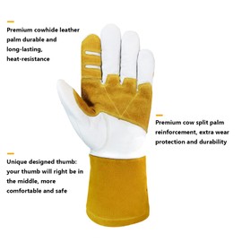 Intra-FIT MIG Welding Gloves Cowhide Leather, Reinforcement Grain Leather on Palm Index Finger, Long Cuff for Forearm Protection, EN407:413X4X, EN12477 Type A
