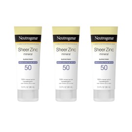 Neutrogena Mineral Sunscreen Sheer Zinc Oxide Dry-Touch Lotion, Broad Spectrum Sunblock SPF 50, Water Resistant Sunscreen For Sensitive Skin, 3 fl. oz, 3 Pack