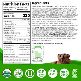 Orgain Organic Vegan Meal Replacement Protein Powder, Creamy Chocolate Fudge - 20g Plant Based Protein, Gluten Free, Dairy Free, Lactose Free, Soy Free, No Sugar Added, For Smoothies & Shakes - 2.03lb