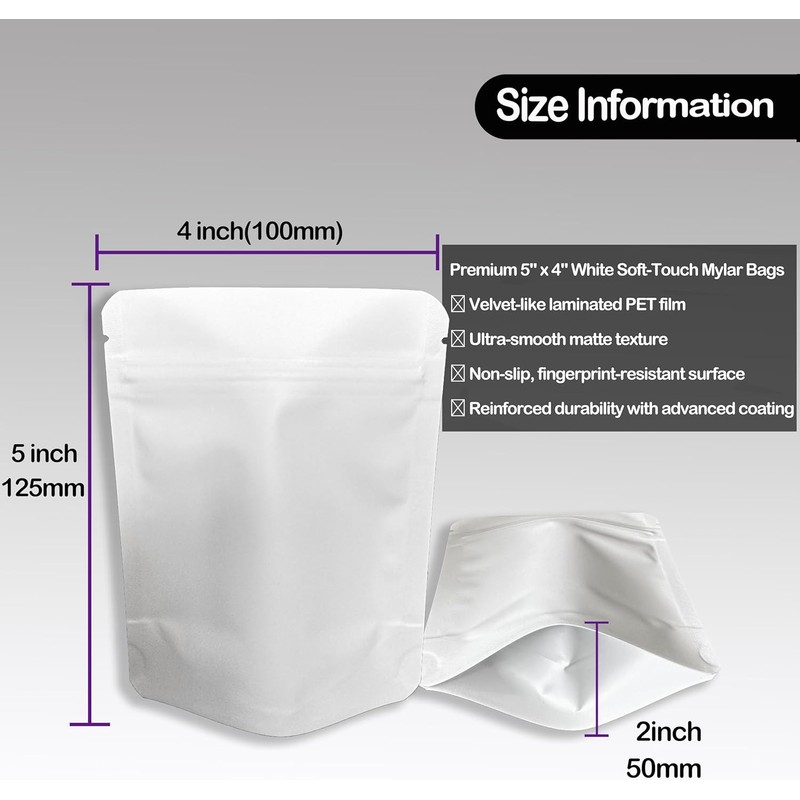 YINGZON 100 Pack Soft-Touch Mylar Bags, 5 x 4 inchs
