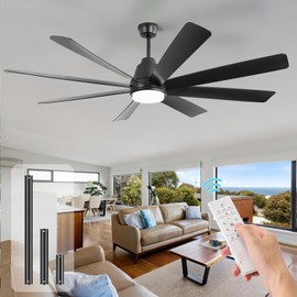 Sofucor 72 Inch Ceiling Fans with Lights and Remote, Large Black Ceiling Fan with Light 6-Speed 3 CCT Dimmable, Outdoor Ceiling Fan 8 Blades 3-Timer Reversible DC Motor for Living Room Garage Patio