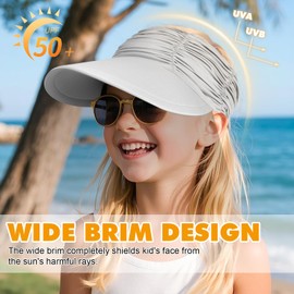 TAGVO Visor Cap mit Verstellbares Kopfband Kinder für Mädchen 4-12, Kühler und Atmungsaktiver Faltbarer Sonnenschutz Sonnenhut, Pferdeschwanz Strand Golf Tennis Kappe Sport Cap Elastisch Visor