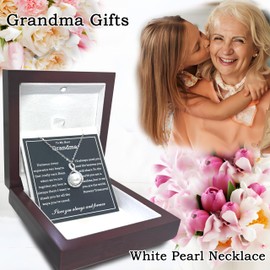 Gifts For Grandma 925 Sterling Silver Pearl Pendant Necklace For Grandmother Great Grandma Gifts Birthday Christmas Mother's DayFor Nana (GN-1008pearl2W, Sterling Silver)