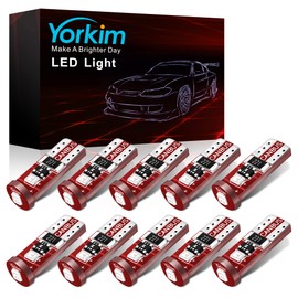 Yorkim 194 Led Bulb Red Canbus Error Free 3-SMD 2835 Chipsets, T10 Red Interior Led For Car Dome Map Door Courtesy License Plate Trunk lights with 194 168 W5W 2825 Socket, Pack of 10