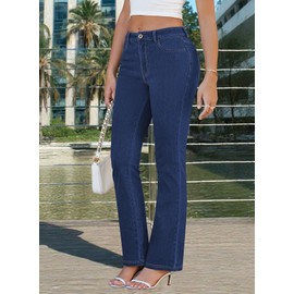 Pink Queen Women's Trendy Stretchy Boot Cut Jeans High Rise Denim Pants Navy Blue XL