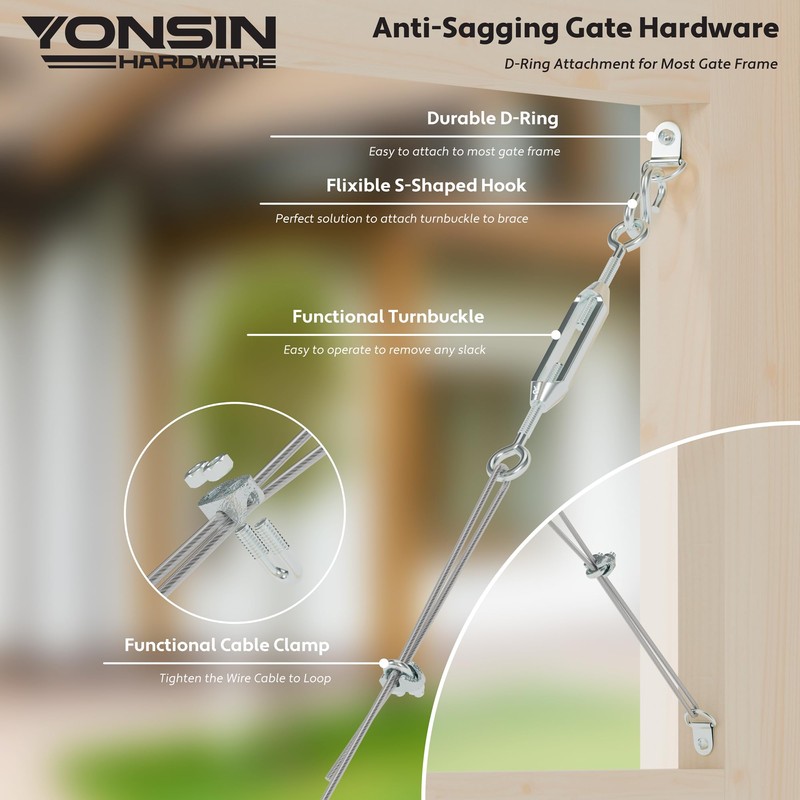 YONSIN Anti-Sag Gate Hardware Kit for Wooden Fence Gate, Anti-Sagging