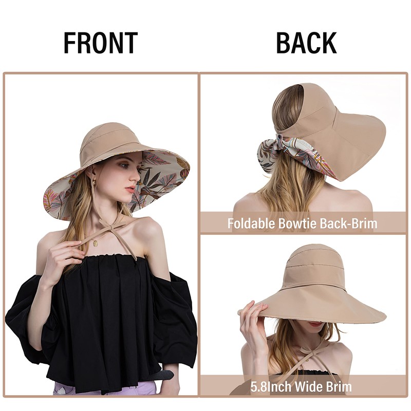 Koreshion - Sombrero de pesca reversible para mujer, con lazo