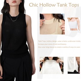 Famulily Women's Black Summer Crochet Knit Tank Tops Sleeveless Hollow Out Knitted Top Round Neck Cami Shirts M