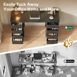 Huuger 47 Inch Computer Desk with 8 Fabric Drawers, Office Desk Work Desk for Home Office, Study, Gaming Desk with Drawers, Large Storage, Black