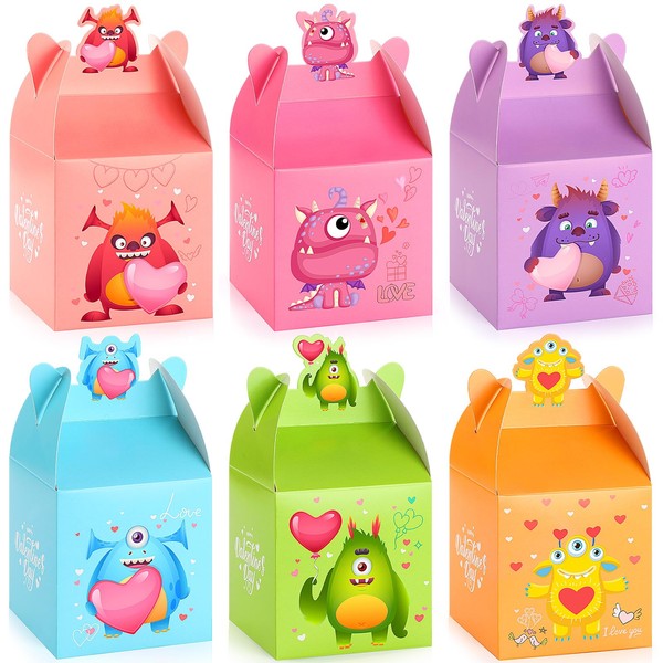 Tatuo Valentine's Day Treat Boxes Monster Prints Goodie Boxes Valentine Favor Boxes Valentines Day Gift Box for Kids Monster Shaped Valentine Containers Bulk for Candy Cookie Party Classroom (48 Pcs)