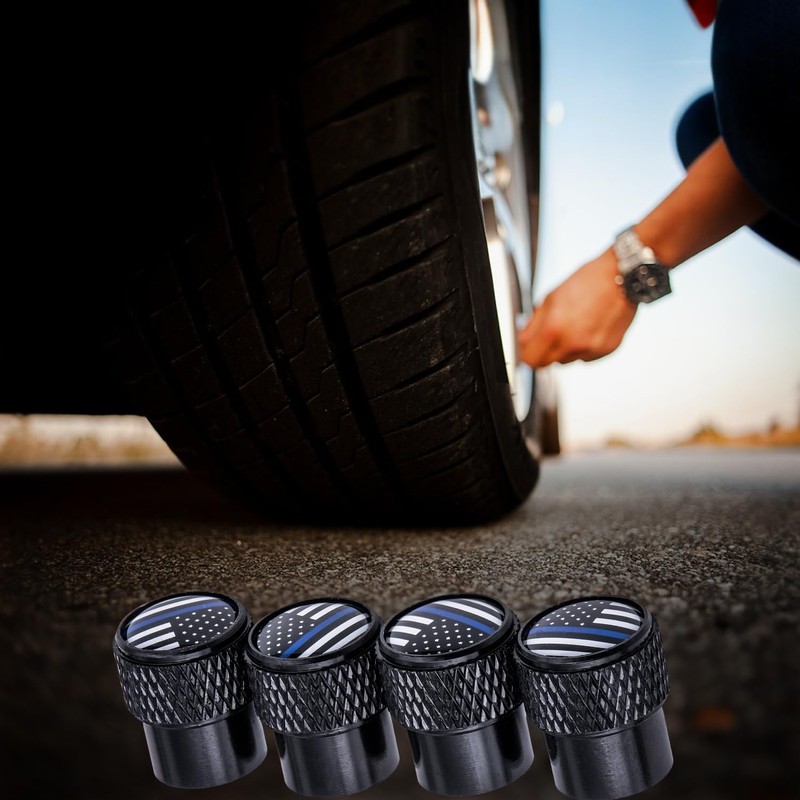 MEAJOO 4 PCS American Flag Tire Valve Stem Caps, Corrosion