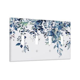 Blue Eucalyptus Watercolor Leaves Quad Toggle Light Switch Cover Decorative Green Plant 4 Gang Wall Plate Electrical Faceplate Switchplate for Kidroom Bathroom Bedroom Living Room Decor