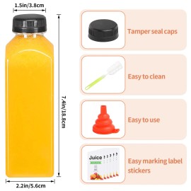 Wjzhfwzt 16oz Empty Juice Bottles with Caps Pack of 24 Reusable PET Plastic Clear Wat
