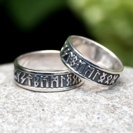 Viking Rune Ring Sterling Silver 925 - Celtic Viking Wedding Bands - Pinky Thumb Rings - Elder Futhark Magic Norse Runes Symbols - Nordic Pagan Jewelry Gifts for Men Women (7.5)