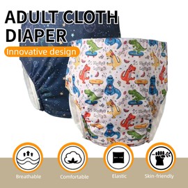 WEEOATAR Unisex Incontinence Underwear Adult Cloth Diaper Swim Diaper,Waterproof,Reusable and Adjustable with Side Snaps for Seniors,Incontinence,Disabled,Postpartum 2PCS(Car,XXL)