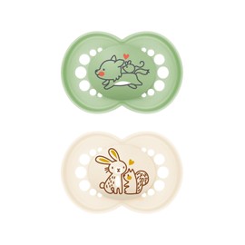 MAM Original Latex Dummy, Set of 2, Dummies Made from Sustainable, Organic Renewable Materials, Baby Dummy with Symmetrical and Orthodontic Teat, 6–16 Months, Wolf/Rabbit.