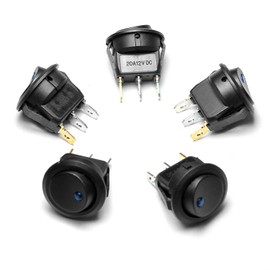 5 Pcs On-Off LED Round Rocker Toggle Switch Light DC 20A 12V (Blue)